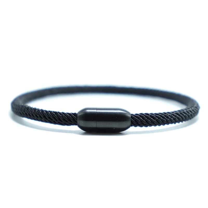 Pulsera magnética de cuerda roja minimalista hecha a mano para hombres y mujeres, brazalete Simple de acero inoxidable para brazalete, joyería de la suerte: Black / 18.5 cm