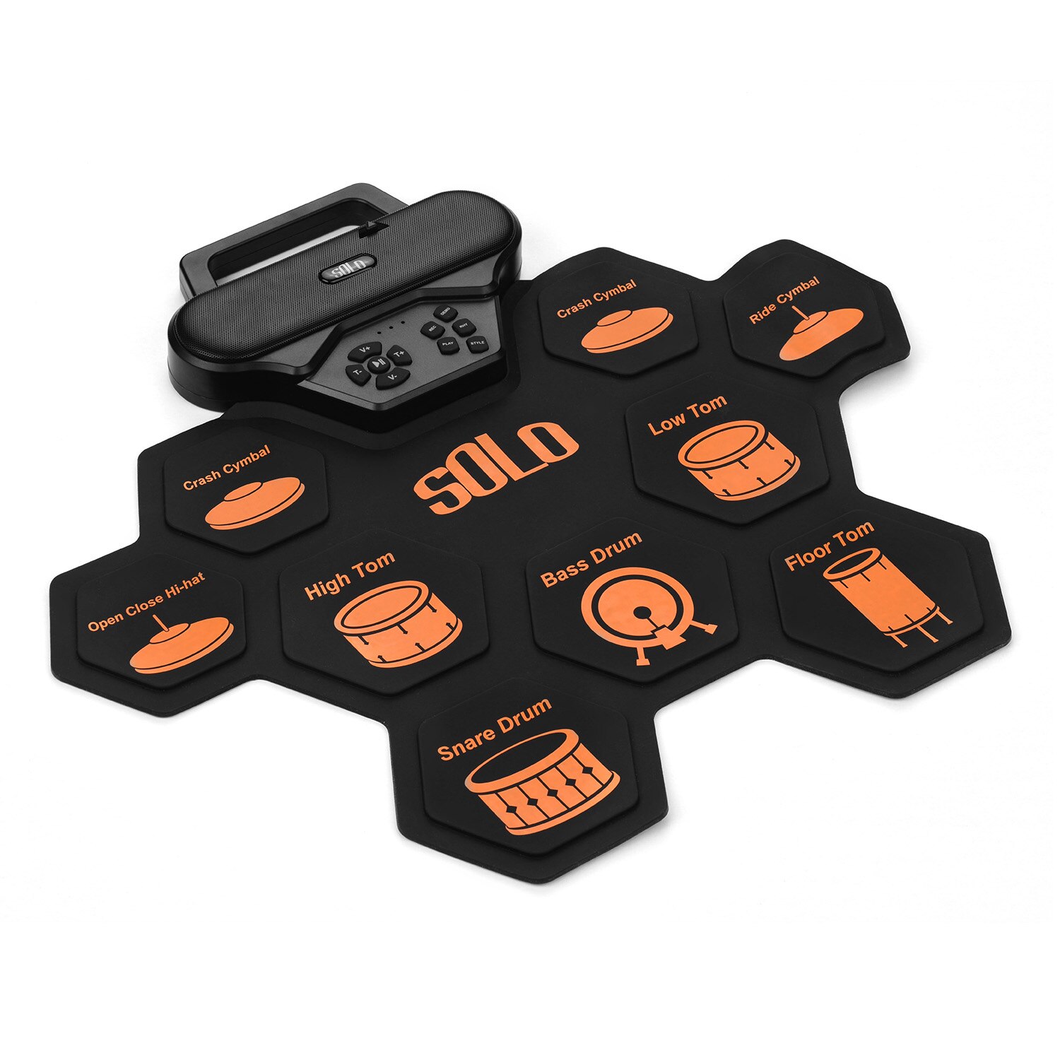 Solo sd -50 elektronische drumpad digitale siliconen oprolbare drum oefenkit met 9 gelabelde pads en 2 voetpedalen