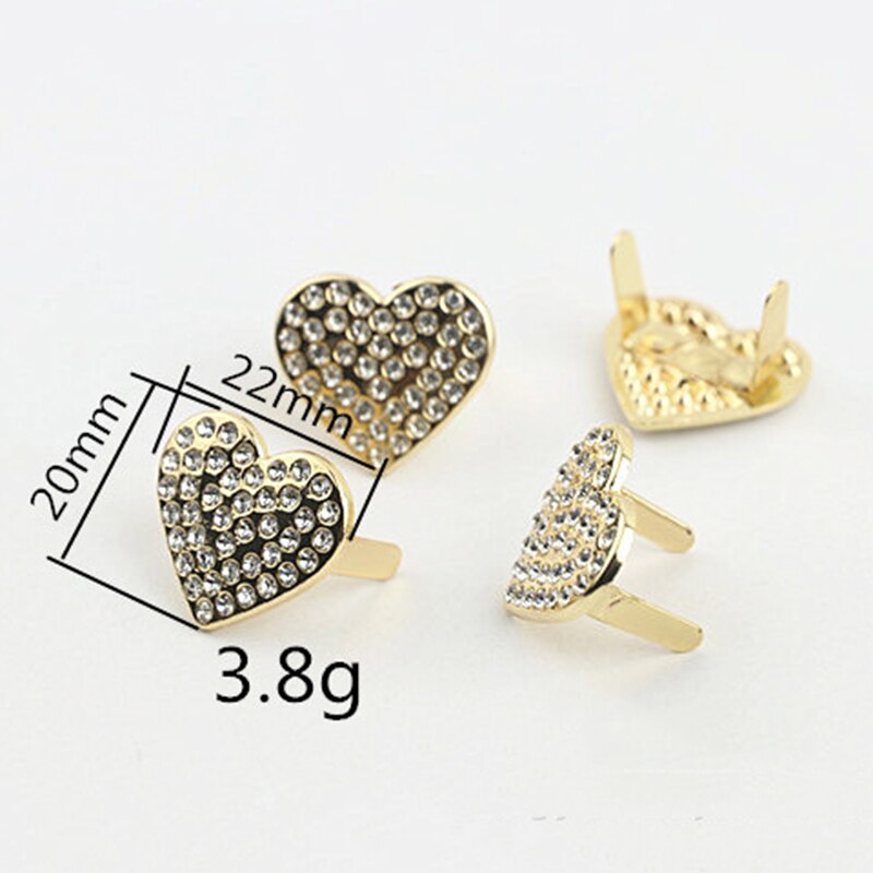 2 stücke Metall Herz bilden Strass Schnalle Schuhe Clip Verschluss für Tasche Bekleidung Schuhe Hardware- DIY Leder Handwerk Zubehör