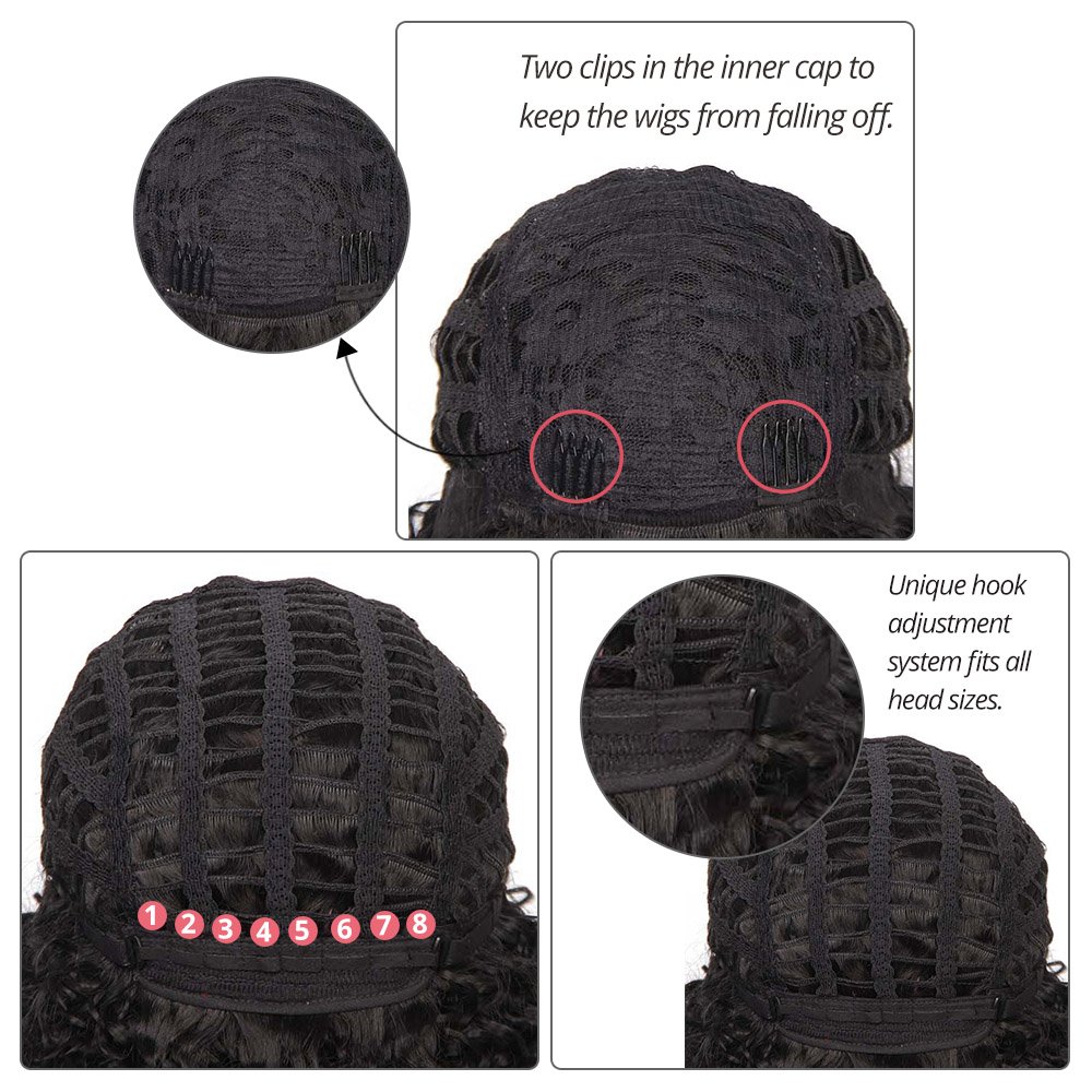 I's a wig Afro Kinky Curly Wig Short Black Synthetic Wigs with Bangs for Black Women Brown Natural Afro High Temperature Hair