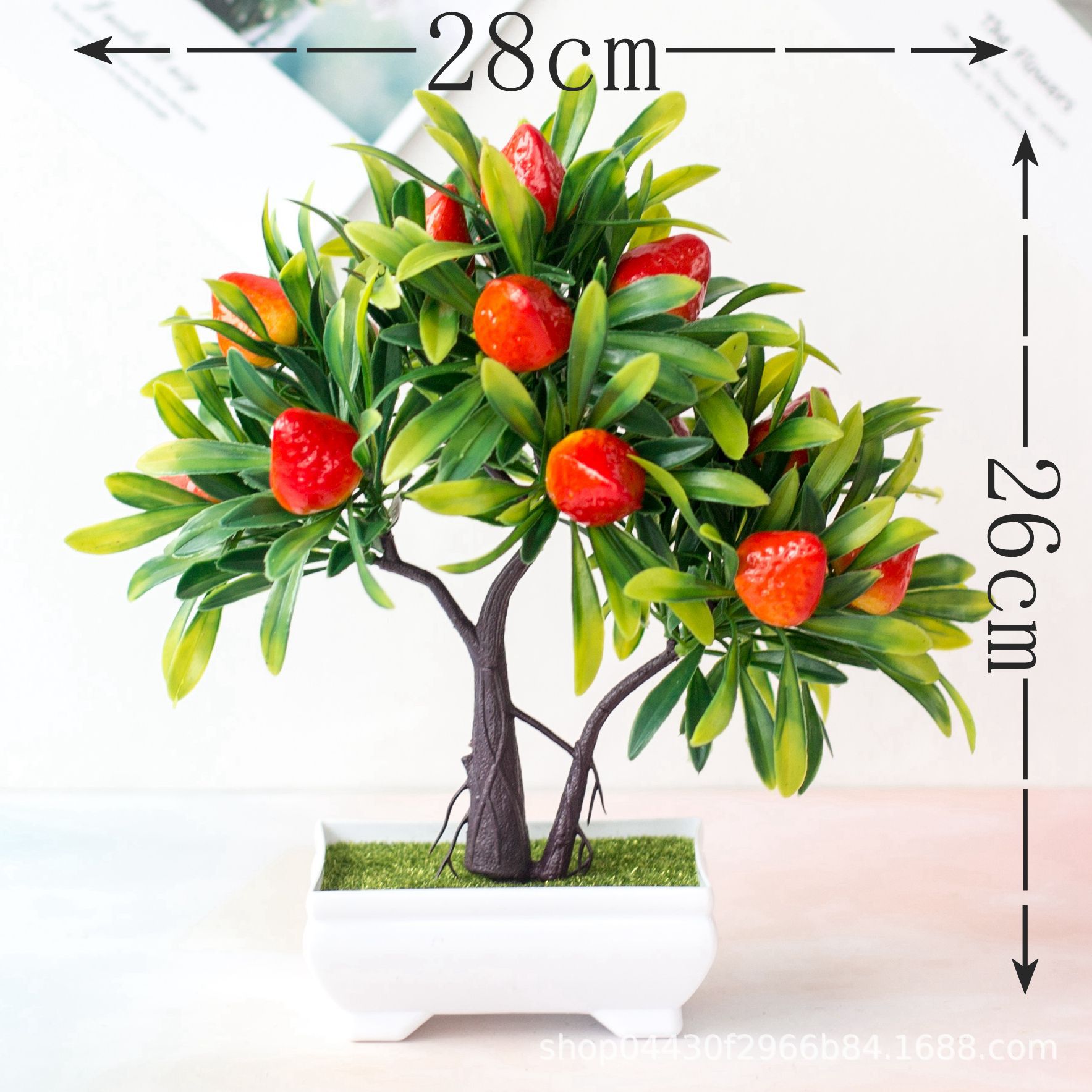 Kunstige planter bonsai simulering plast appelsin frugttræ potteplante potte ornamenter til hjemmet have hotel fest indretning: 16 hoved jordbær