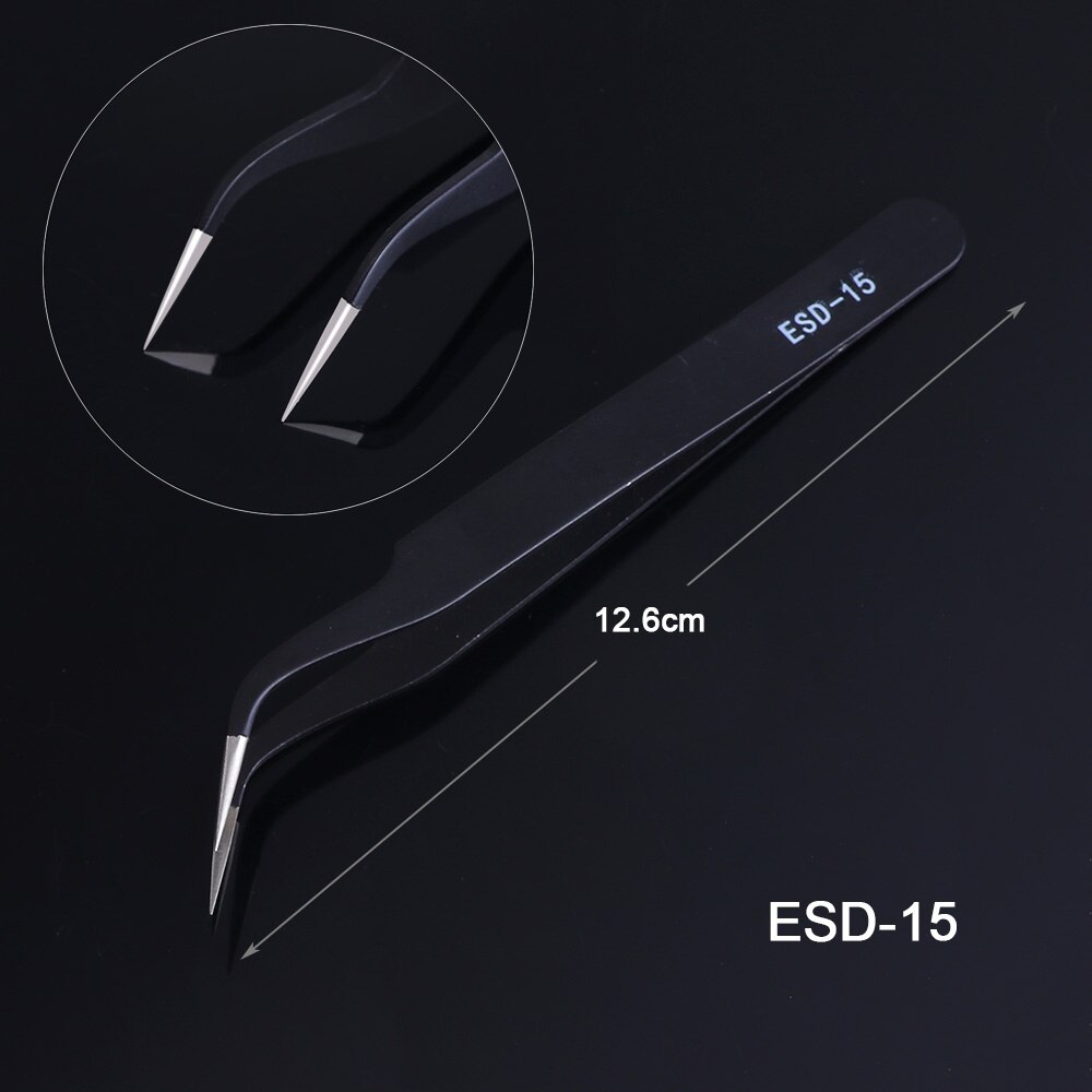 1 stücke Schwarz Edelstahl Wimpern Pinzette Antistatische Aufkleber Clip Für Falsche Wimpern Verlängerung Strass Pflücker JIESD10-15: ESD-15