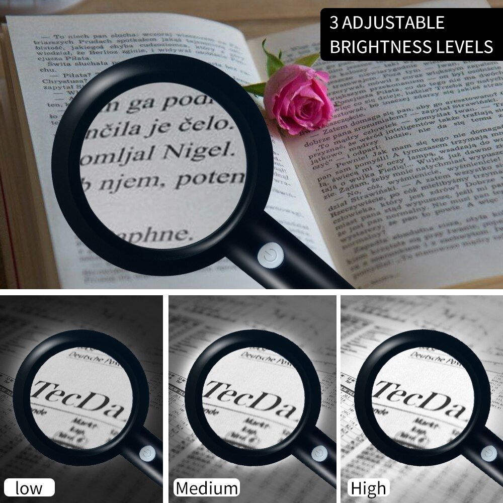 Magnifying Glass with Light, 6X Handheld Illuminated Magnifier Rechargeable 9 LED Lighted Magnifying Glasses for Seniors Reading