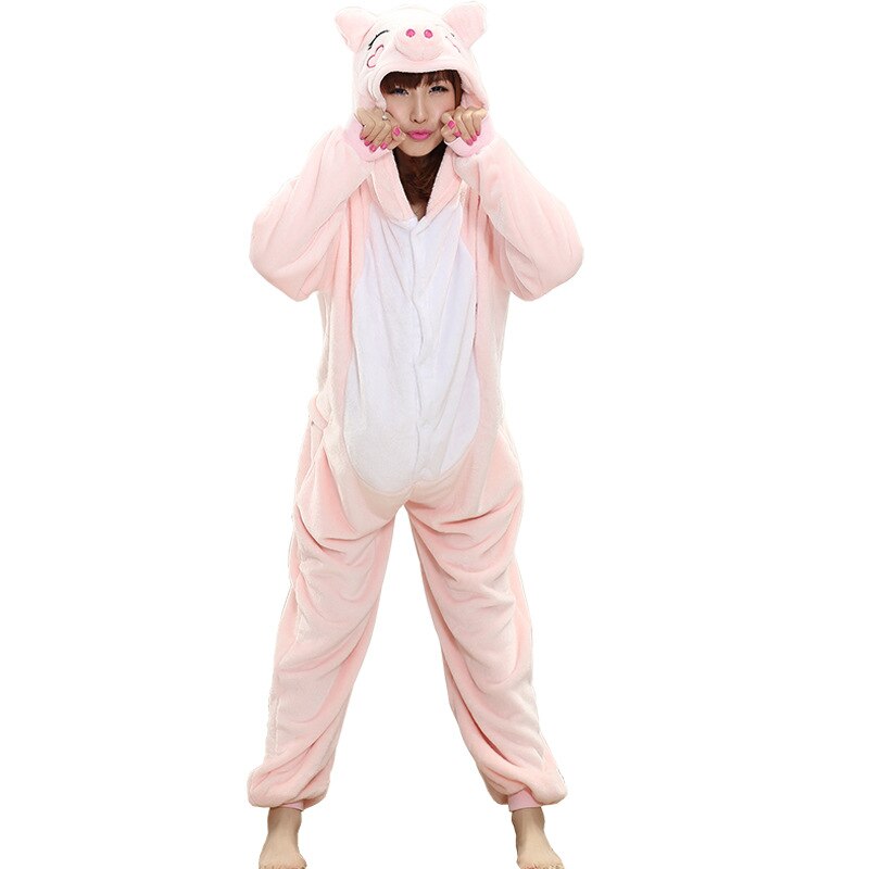 Kigurumis For Adult Pink Pig Animal Onesie Women Girl Home Sleepwear Festival Party Jumpsuit Funny Outfit Winter Warm Overalls