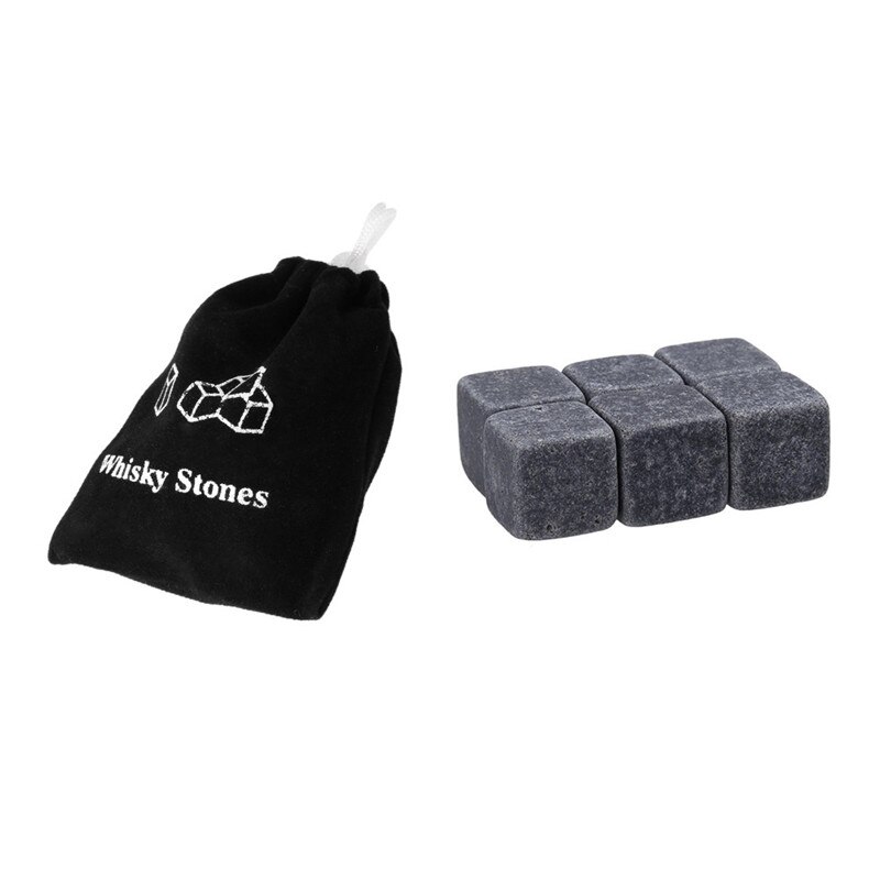 6 Stks/set Whisky Stenen Ijs Koeler Drankjes Cooler Cubes bier Rocks Graniet met Pouch Wijnkoeler Whisky Stenen 3 kleuren: Grijs