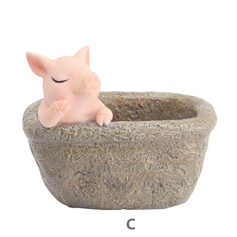 ROZE VARKEN BLOEMPOT Cartoon Dier Planten Hars vaas Succulente Planter Pot Mini Bonsai Cactus Thuis Bruiloft Decoratie Craft: C