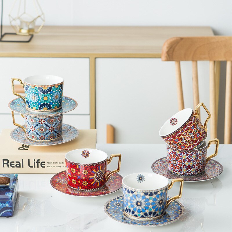 Pequeña taza de café y platillo de lujo estilo europeo Taza de Café de Cerámica ligero marroquí juego de té de la tarde