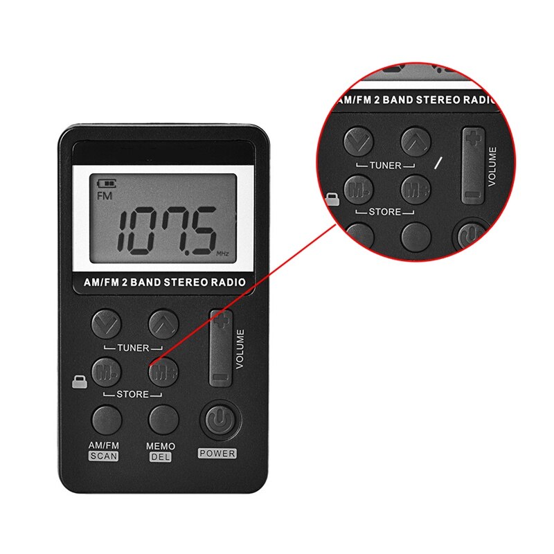 Ams-personal digital am fm radio, am fm kompakt transistor radio indbygget antenne med høretelefon til gå jogging