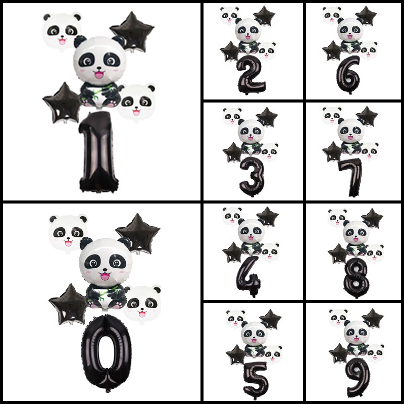 Panda Birthday Balloon Panda Banner Helium Foil Star Number Balloons Birthday Party Decoration Kids Animals Figures Aluminum