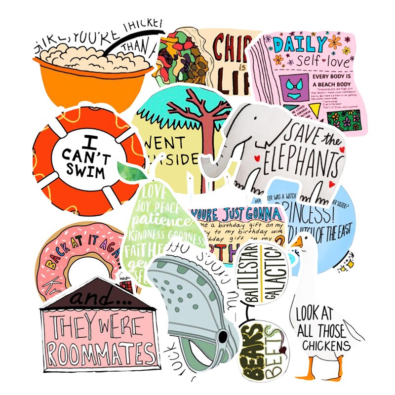 50PCS/Set Vine English Sticker Waterproof Decals On Guitar Suitcase Laptop PC Phone Fridge Luggage Motorcycle Car Cool Stickers