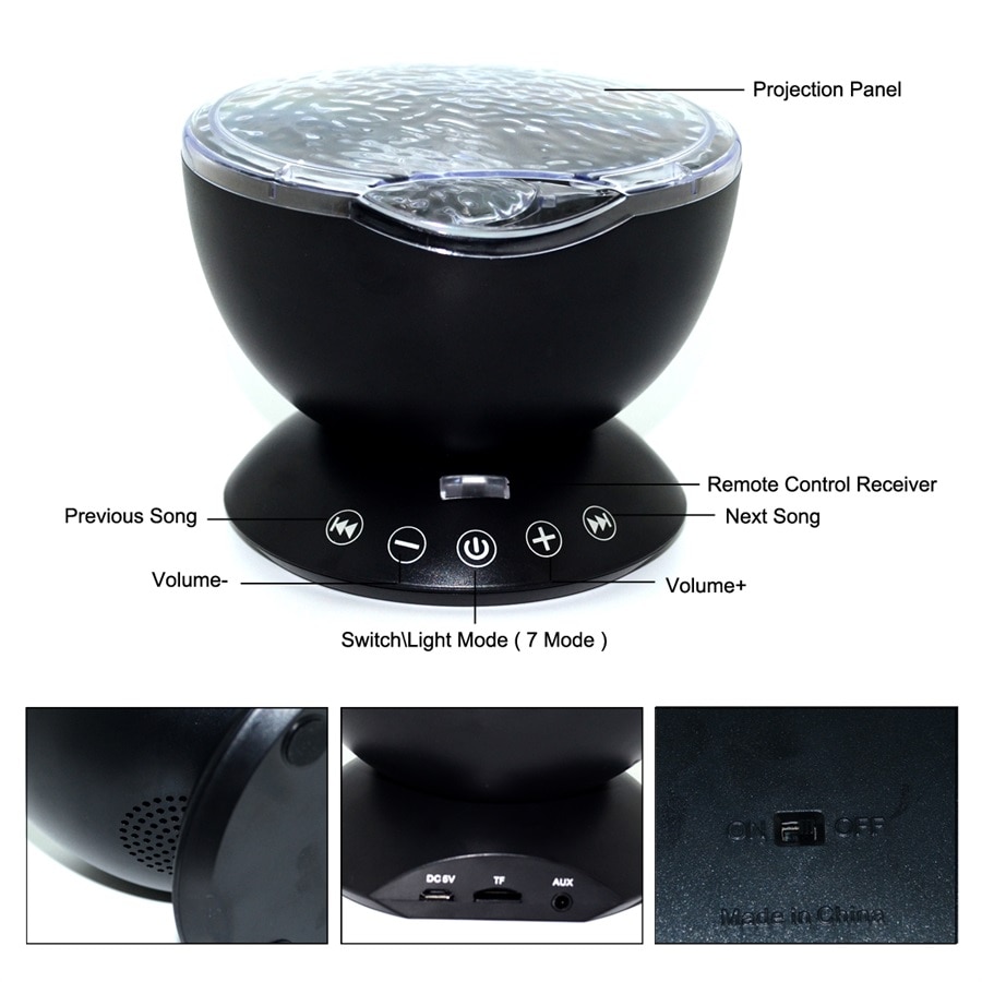 7 kleuren LED Nachtlampje Sterrenhemel Afstandsbediening Ocean Wave Projector met Mini Muziek baby lamp night lamp voor kids