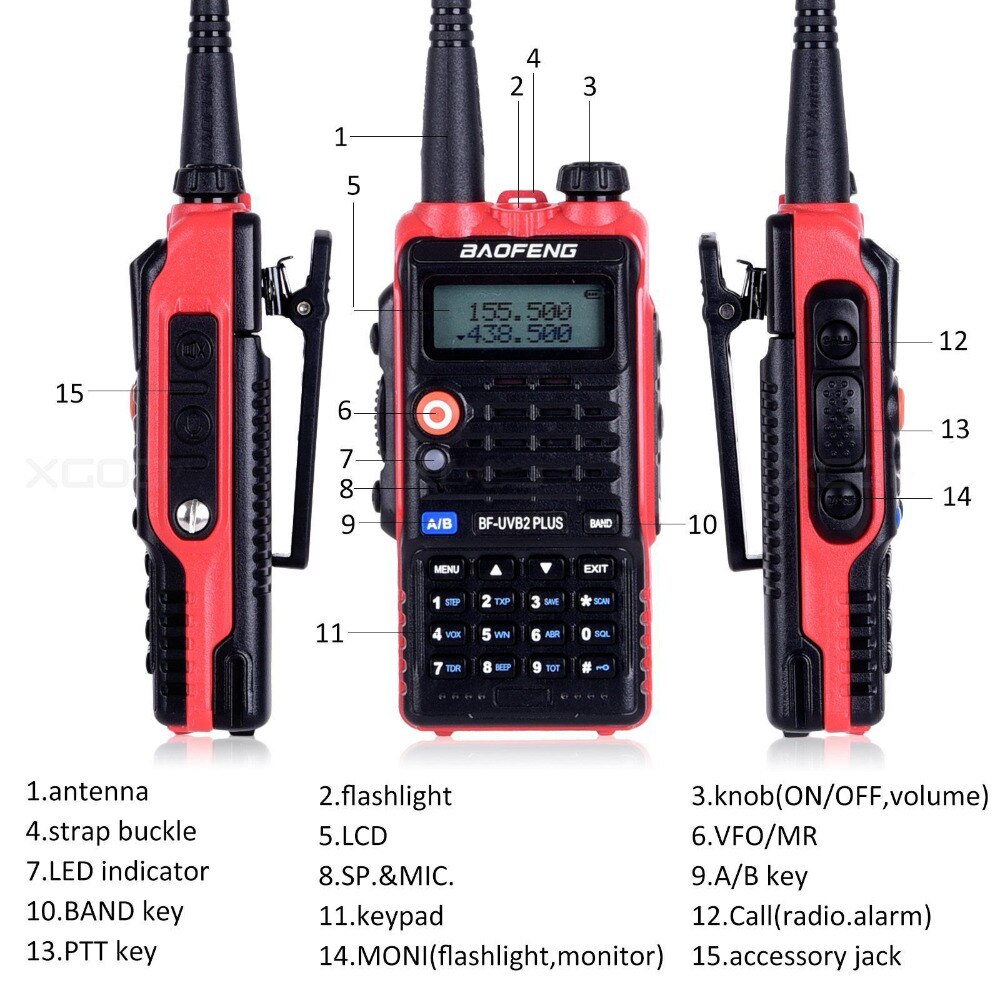 TOP BaoFeng Bf-Uvb2 Plus Walkie Talkie High Power 8w LCD Display/LED Licht 4800mah Batterie Radio funktion mit headset