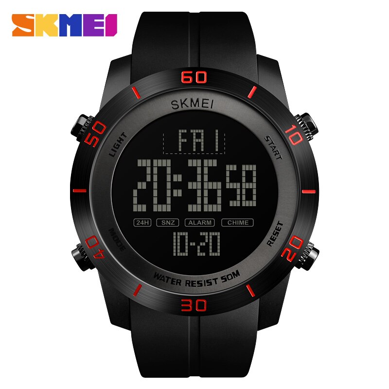 Skmei sport herenhorloge pu-band 5 bar waterdicht multifunctioneel horloge heren wekker digitaal horloge relogio masculino 1353: Rood horloge
