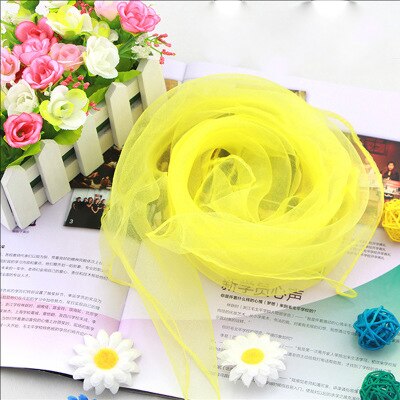 Sparsil Vrouwen Zomer Lente Transparante Vierkante Sjaal Effen Kleur Hoofd Dragen Dunne Chiffon Sjaals Mode Organza Wraps70cm * 70Cm: Bright Yellow