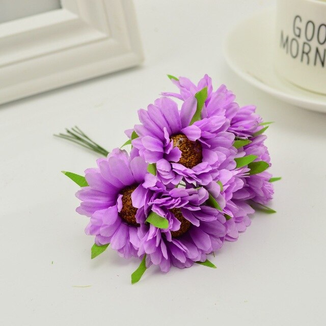 6 sztuk 5 cm sztuczny jedwab tkaniny afryki chryzantema małe stroik kwiatowy akcesoria floret ręcznie robione pudełko upominkowe dekoracje @ 4: C 6szt