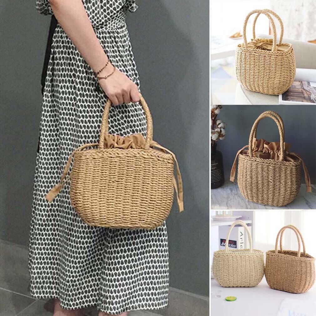 Imcute Stroh Taschen für Frauen Frauen Sommer Rattan Tasche Handarbeit Gewebt Strand Tasche Böhmen Bali Handtasche bolsos mimbre