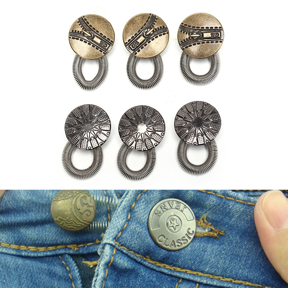 6 st/lot metall justerbar midjeförlängare byxor stretch knapp instant fix metall elastisk expander