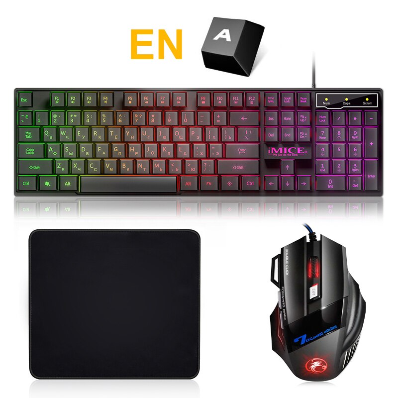 Gamer Keyboard And Mouse For Computer Pc RGB Gaming Keyboard Laptop Backlight Gamer Kit 104 Keycaps Russian Wired Usb Keyboard: EN Set with pad