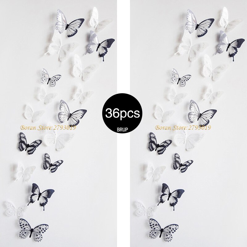 Juego de pegatinas de PVC para pared, adhesivos decorativos impermeables de mariposas en blanco y negro para decoración de bodas y fiestas, artístico, 36 unids/set: 101x2