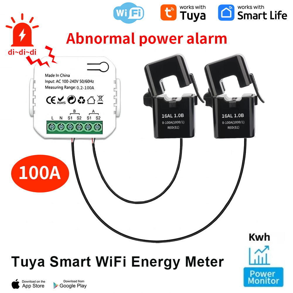 100A Wifi Tuya Intelligent Energy Meter Solar PV System Power Production Consumption Bidirectional Monitoring Meter APP Control
