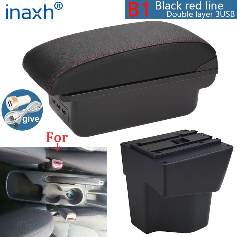 per bracciolo KIA Rio 5 Rio 2014 2013 2012 2015 2016 2017 2018 2019 parti scatola bracciolo auto scatola portaoggetti accessori auto interni: B1 nero rosso 3USB