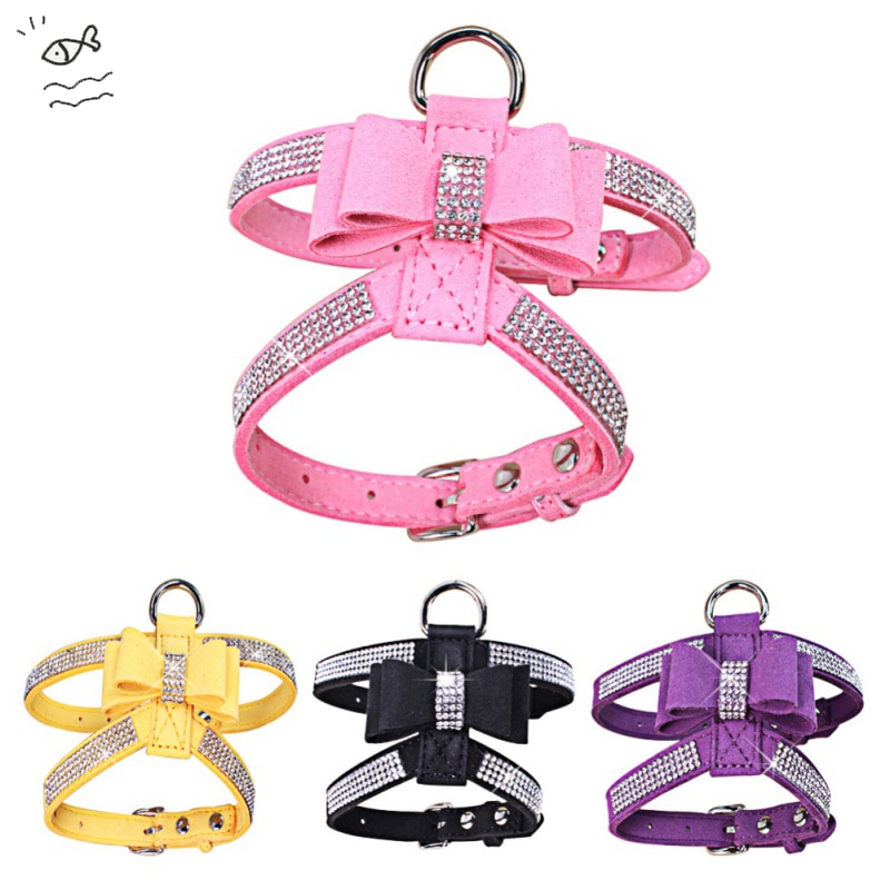 Bling strass husdjursvalp hundsele sammetsläder hundkoppel för liten hund valp katt chihuahua rosa hundhalsband husdjursprodukter