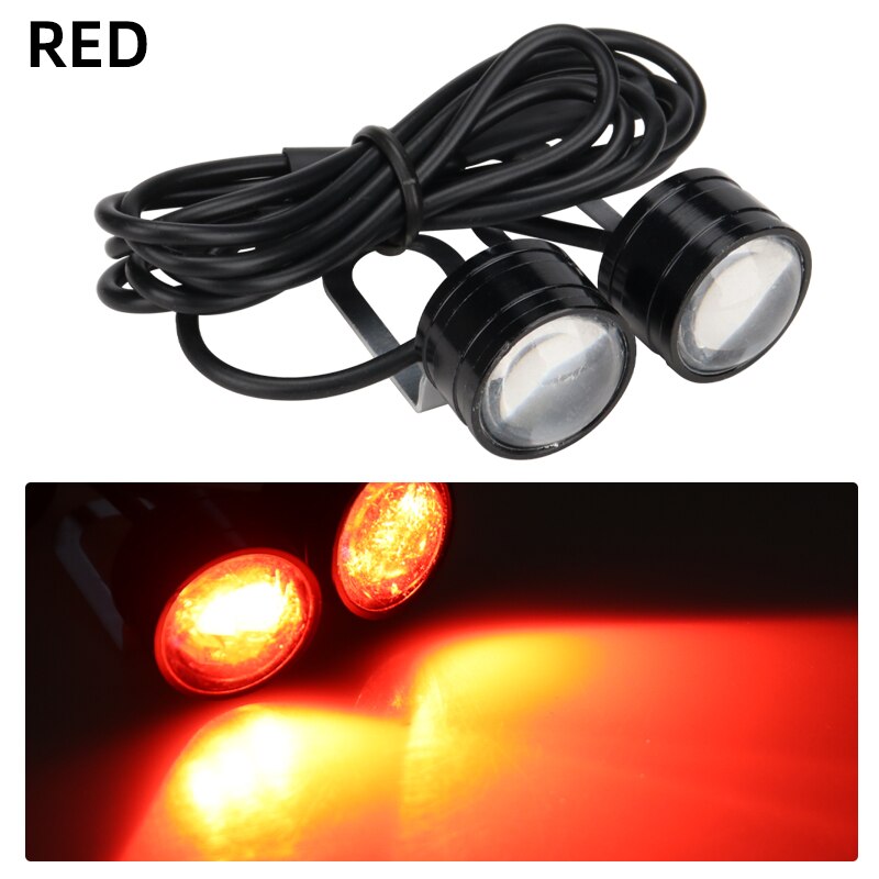 1 par de luces estroboscópicas para motocicleta, ojo de águila, luz de circulación diurna para motocicleta, faro antiniebla, accesorios para motocicleta: Rojo