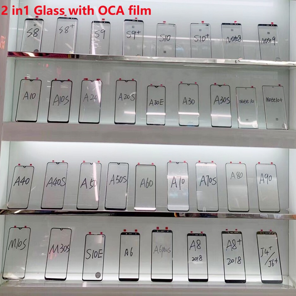 5PCS Front Glass Lens with OCA Glue For Samsung Galaxy A40 A50 A70 A10 A20 A30 A51 A71 A10s A30s Screen Touch panel Replacement