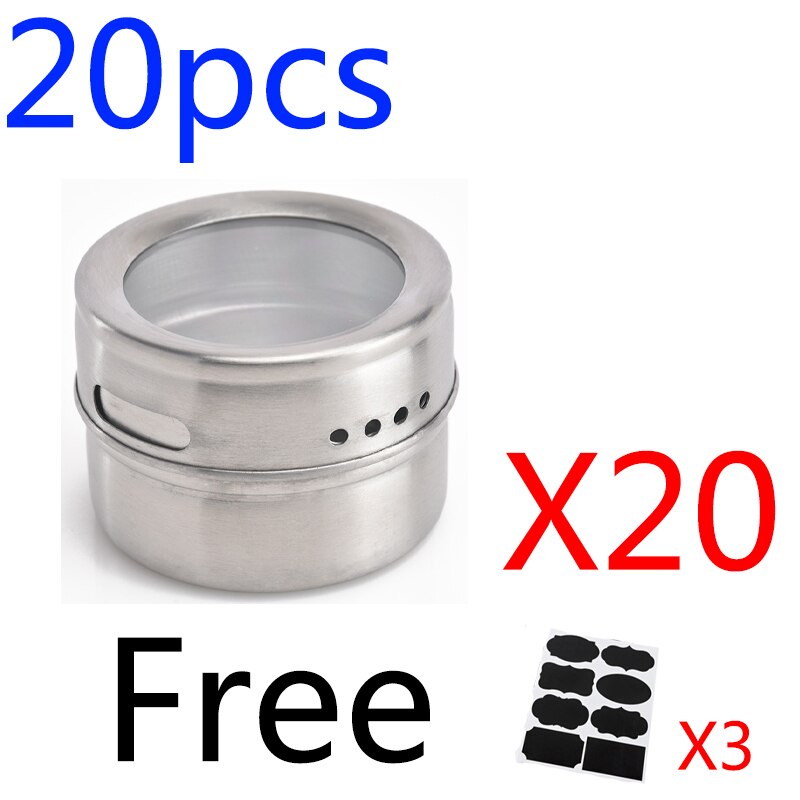 Magnetic Spice Jar Set With Stickers Stainless Steel Spice Tins Spice Storage Container Pepper Seasoning Sprays Kitchen Tools: Set F