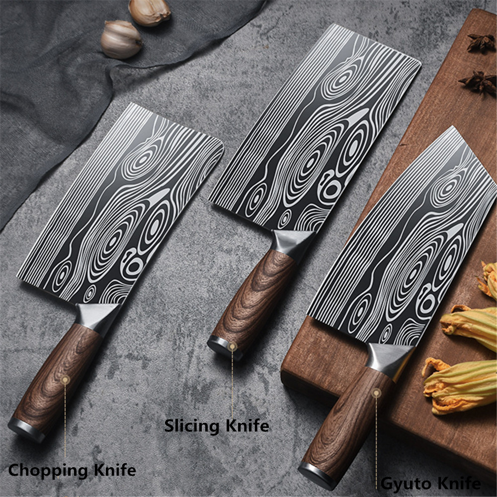 Ensemble de couteaux de Chef de cuisine, couteau forgé en acier inoxydable, ciseaux Nakiri éplucheur en céramique, couteau d&#39;office avec étui