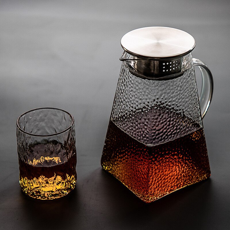 Hoge Borosilicate Verdikte Glas Hamer-Gedessineerde Koude Fles Water Kan Worden Verwarmd Door Open Vuur Glas Kruik Sapkan