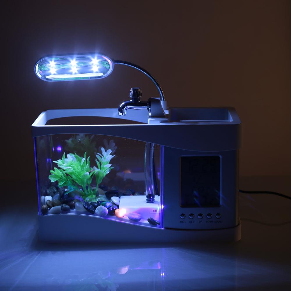 Thermometer LED Light Fish Tank Small Aquarium Goldfish Bowl Lamp Store Multifunction Durable Mini Fish Tank Family