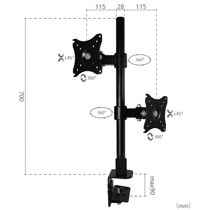 HILLPORT 10-27" Full Motion Dual Monitor Desktop Stand Holder Clamp Grommet Hole Base PC Mount Foldable Arm Soporte Support XD50: XD02-700