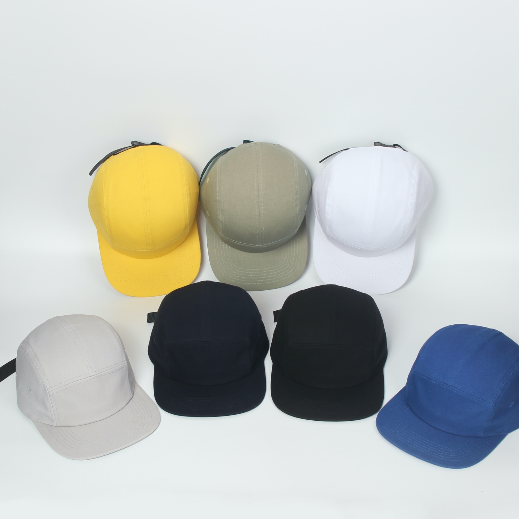 DongKing 5 Panels Cap Short Brim Hat Flat Bill Cotton Blank Camping Hats Solid Colors Low Crown Classic Adjustable