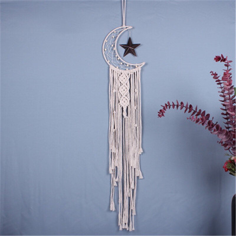 Lune et étoile macramé tapisserie murale suspendus Boho lune étoiles capteur de rêves tenture murale pendentif pour enfants filles chambre décoration: Vert armée