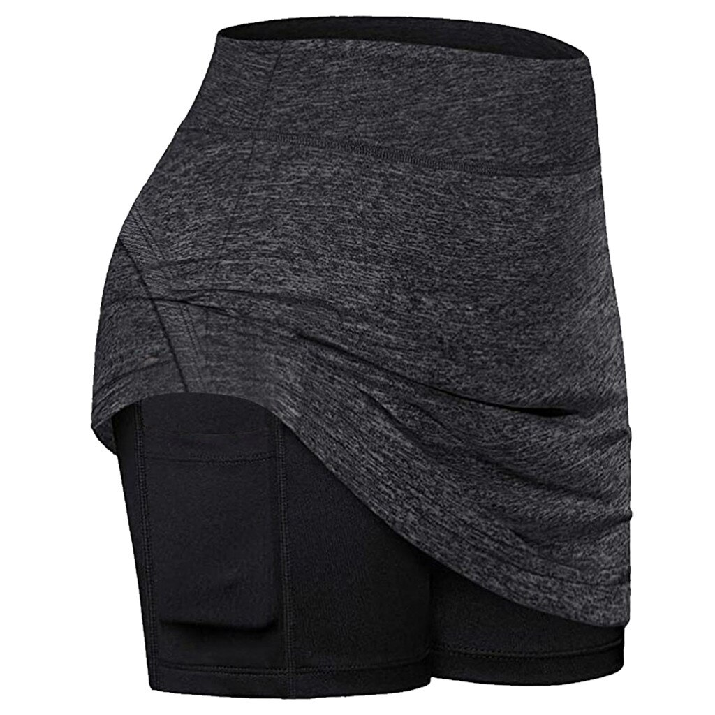 Sport Runing Shorts Shorts Voor Vrouwen Tennis Rokken Run Innerlijke Shorts Elastische Sport Golf Zakken Skorts: Black / XXL