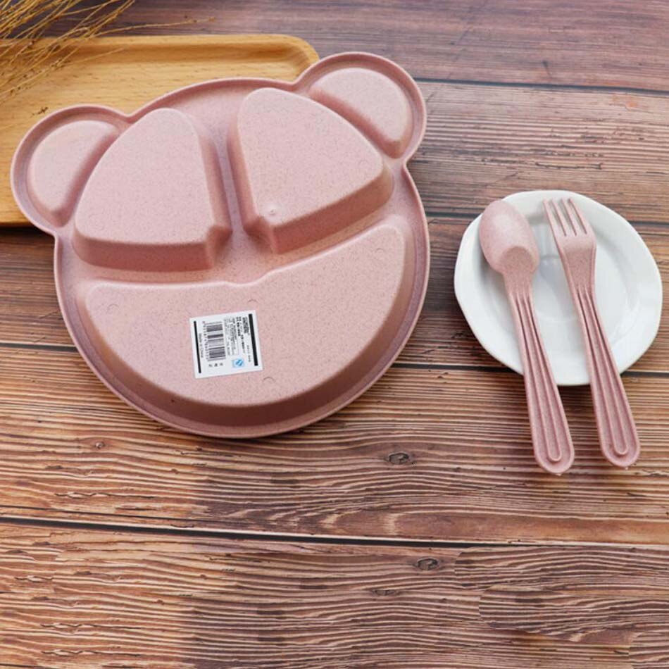 Bol cuillère fourchette ours mignon enfants manger | Ensemble aliments pour bébés, bol vaisselle de table, assiette de table Anti-chaleur formation