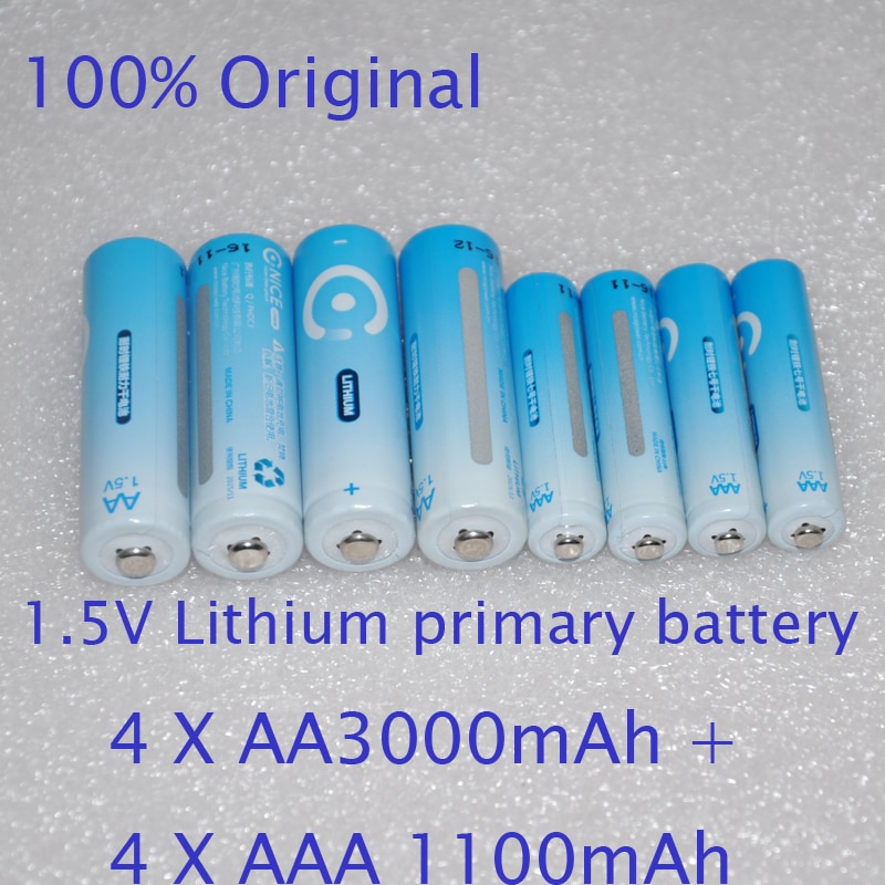 4PCS 1.5V AA Lithium battery 3000mah LR6 AM3 2A LiFeS2 cell + 4PCS AAA 1100mah dry battery for camera toys electric shaver