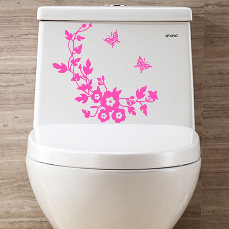 Vlinder Bloem Badkamer Muurstickers Voor Home Decor Vlinders Decoratie Muurstickers Voor Wc Decal Sticker Op De Muur: Rose red