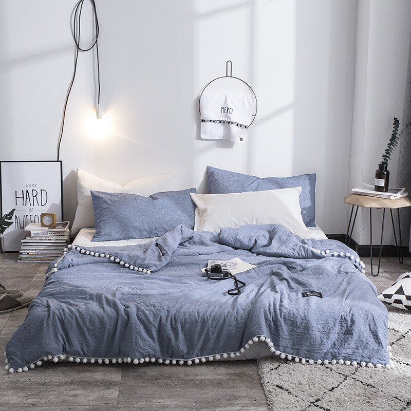 Zachte Worp Deken Met Kleine Bal Decor Gewassen Zachte Warme Cover Airconditioning Quilt Voor Bed