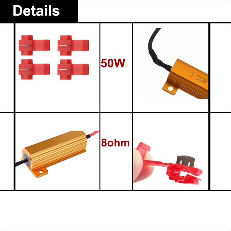 4pcs 50W 8ohm Steering lamp resistance Turn Signal Load Resistors LED Fast Flash Accessor Load Indicator Resistor Signal Blinke