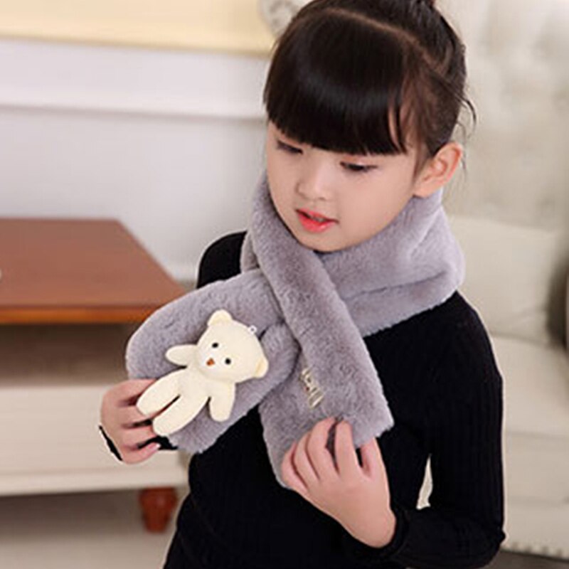 Bufanda de pelo de conejo de imitación para niños y niñas, pañuelo cálido de Color puro para el cuello, de felpa, para Otoño e Invierno