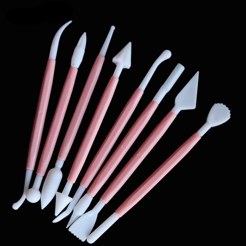 Aomily 8pcs/Set Sculpture Double Sugar Modeling Cutter Smoother Fimo Polymer Clay Mold Fondant Gum Paste Decorating Tool Kit