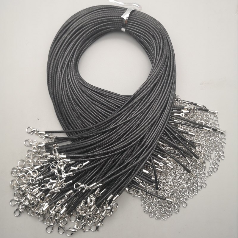 2 MM sieraden sluiting karabijn Ketting Touw wax Leather Cord black ketting lanyard hanger cords 50 stks/partij Gratis