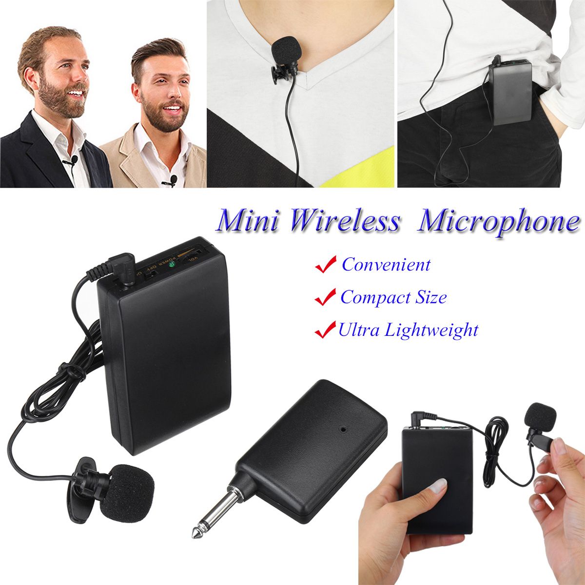Draagbare Lavalier Microfoon Draadloze Draadloze Kraag Clip Revers Tie Microfoon Mic Zender Set Voor Leraar Kantoor Vergadering