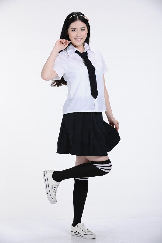 Adomoe mujer japonés y coreano uniforme escolar de animé top de cosplay blanco negro uniformes de la Escuela de las mujeres