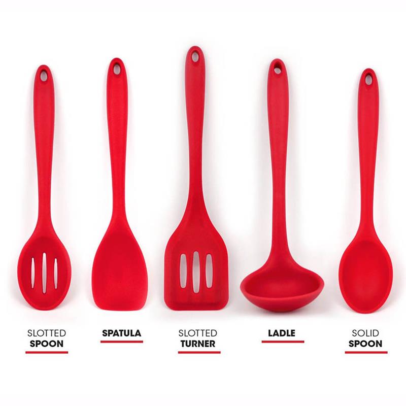5PCS Red Kitchen Utensil Set DIY Silicone Cooking Gadget Set Non Stick Cooking Utensil Soup Spoon Kitchen Pastry Tools