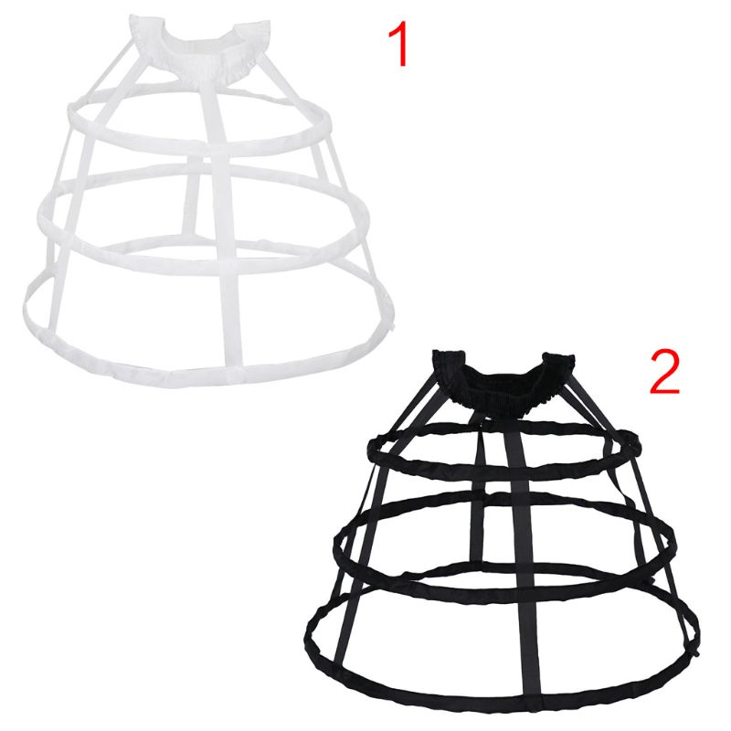 Women 3 Hoops Pannier Petticoat Hollow Out Birdcage Skirt Wedding Bridal Ruffles Wide Waistband Crinoline Slip Underskirt Bustle