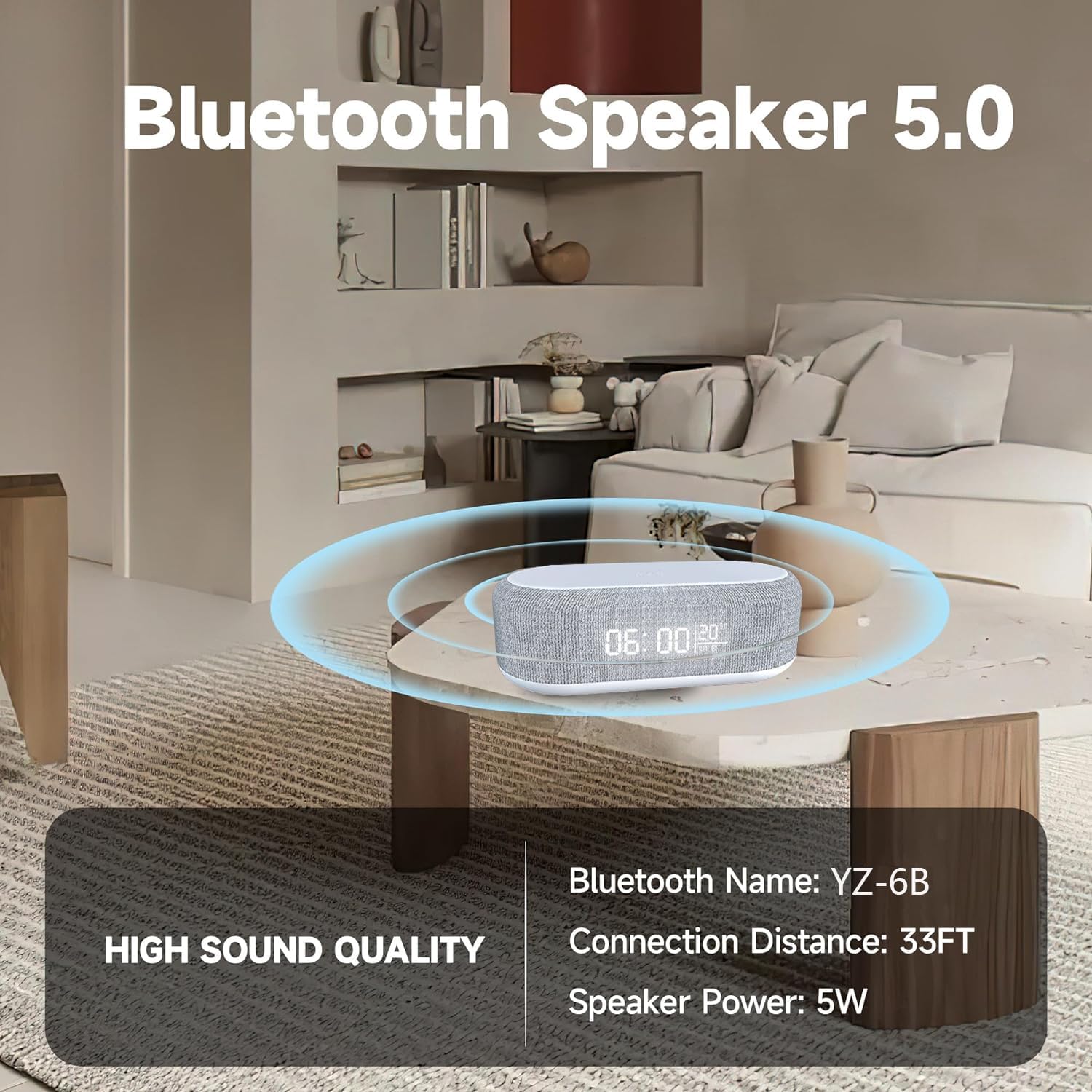 Multifunctionele 6-in-1 Bluetooth slimme luidsprekers met wekklok Kleurrijke RGB-sfeer Nachtlampje Draadloos opladen voor iPhone