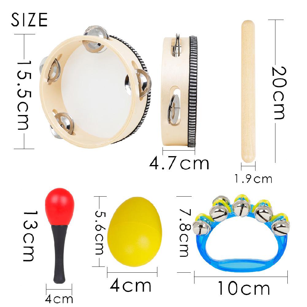 5 Pcs/set Sy-71 Orff Musical Instruments Set 6-Inch Black Lamb Chop Tambourine 1Pair of Yellow Sand Eggs Hand Drum Rhythm Stick